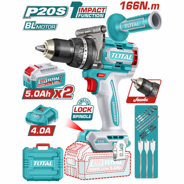 TALADRO INALAMBRICO PERCUTOR 1/2" 166 NM 20V CAJA PLASTICA INCLUYE 2 BATERIAS 20V 5AH, 1 CARGADOR Y ACCESORIOS INDUSTRIAL SUP