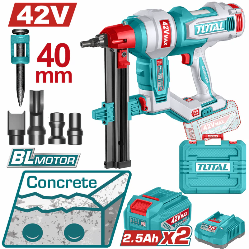 CLAVADORA INALAMBRICA CONCRETO 40MM 42V INCLUYE BATERIA Y CARGADOR INDUSTRIAL SUPER TOTAL (UTCNLI420602)