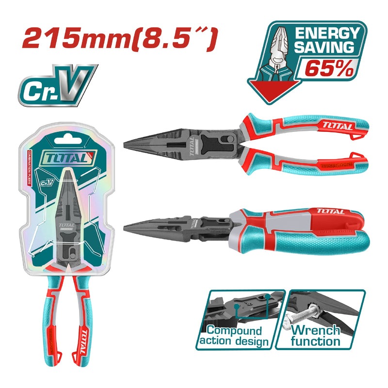 ALICATE PUNTA LARGA 8.5" CROMO VANADIUM INDUSTRIAL TOTAL