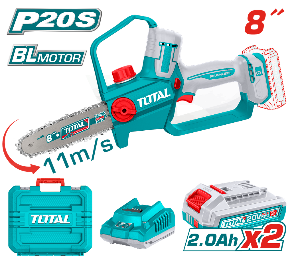 SIERRA MINI INALAMBRICA 8" 20V INDUSTRIAL INCLUYE 2 BATERIA 2.0AH Y CARGADOR TOTAL (UTGSLI20882)