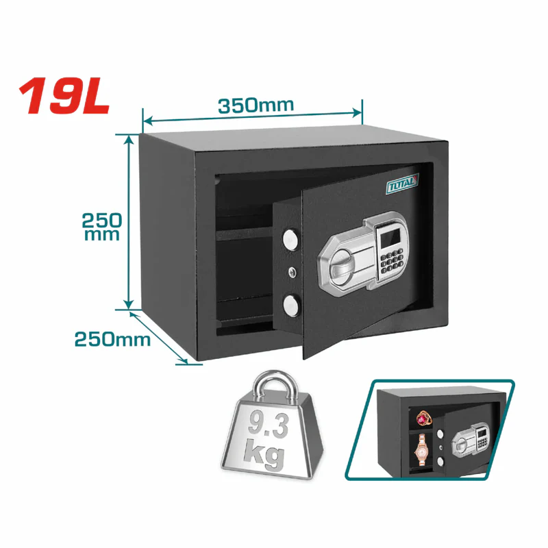 CAJA FUERTE DE SEGURIDAD CON CLAVE INTERCAMBIABLE (25X35X25) SUPER TOTAL (TESF2501)