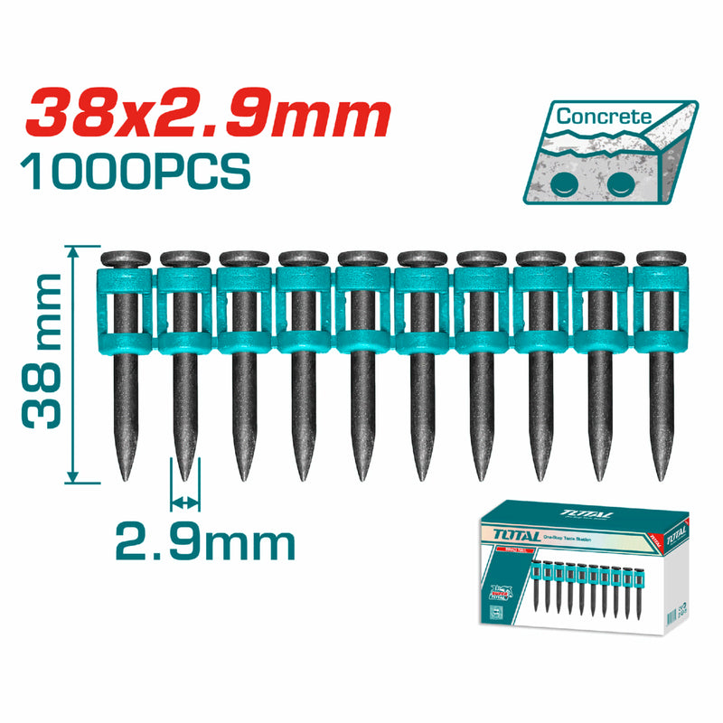 CLAVOS DE DISPARO CONTINUO 38X2.9MM PARA CONCRETO SUPER TOTAL (TAC02381)(CAJA POR 1000)