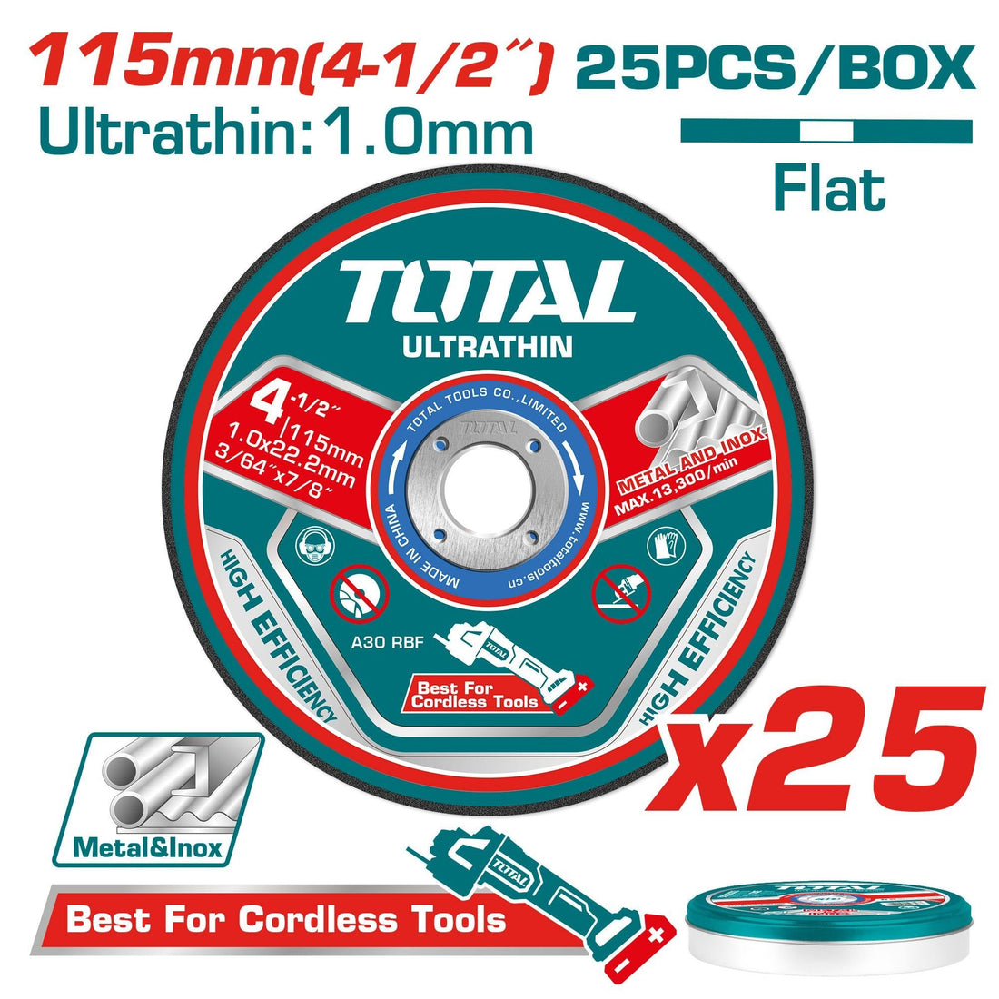 DISCO CORTE METAL/ACERO INOXIDABLE 4 1/2" JUEGO X 25 PCS TOTAL