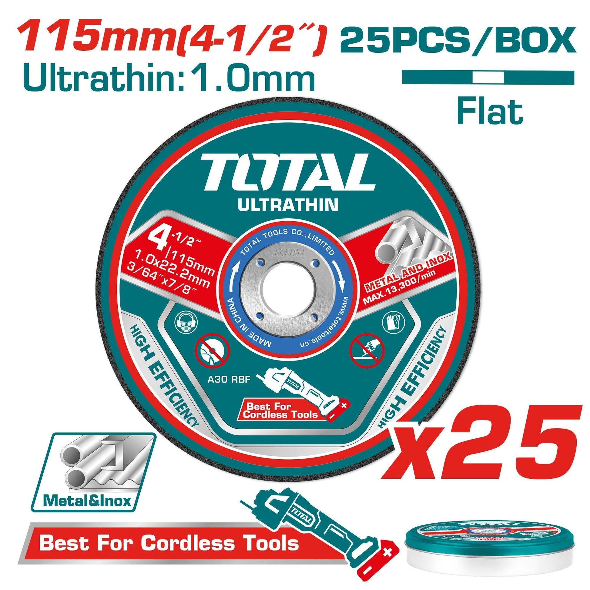 DISCO CORTE METAL/ACERO INOXIDABLE 4 1/2" JUEGO X 25 PCS TOTAL