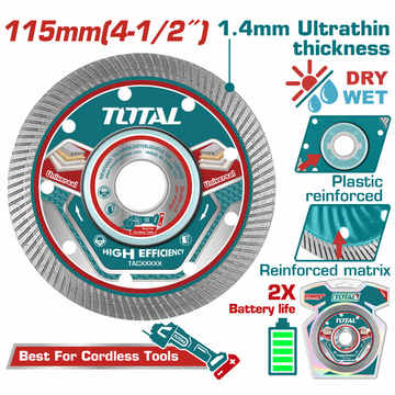 DISCO DIAMANTADO CONTINUO 4 1/2"  CORTE BALDOSA,MARMOL, CERAMICA INDUSTRIAL SUPER TOTAL (TAC2151151)