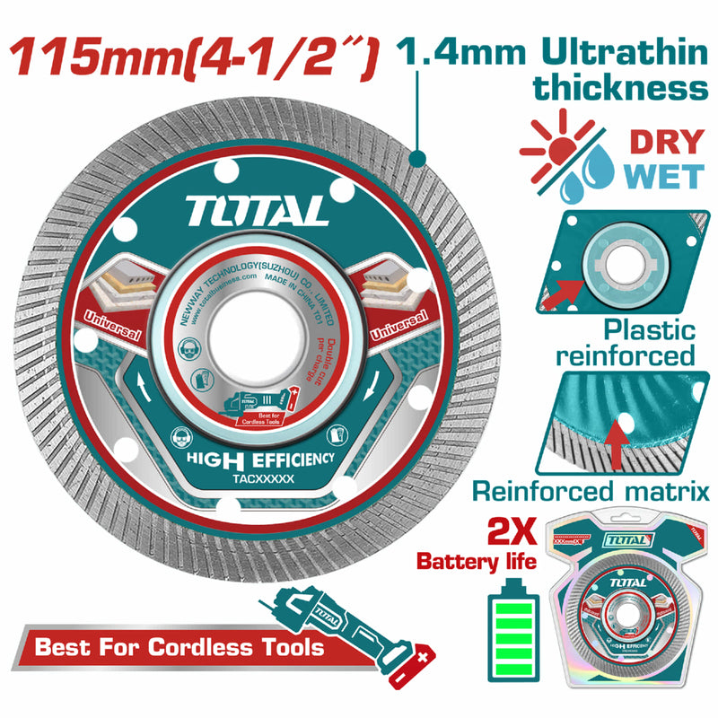 DISCO DIAMANTADO CONTINUO 4 1/2"  CORTE BALDOSA,MARMOL, CERAMICA INDUSTRIAL SUPER TOTAL (TAC2151151)