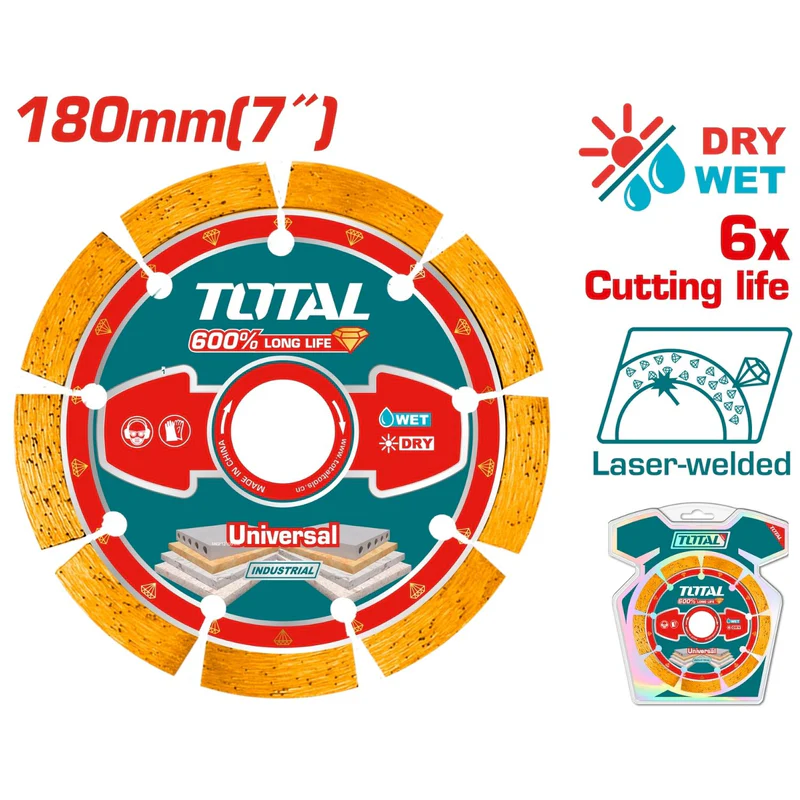DISCO DIAMANTADO SEGMENTADO 7" UNIVERSAL CORTE EN SECO Y HUMEDO INDUSTRIAL SUPER TOTAL (TAC2171801)