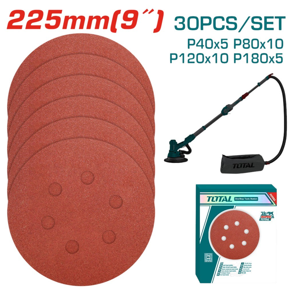 JUEGO DE HOJAS DE LIJA X 30 PIEZAS 9" PARA LIJADORA DE PARED SUPER TOTAL (TAC225030)