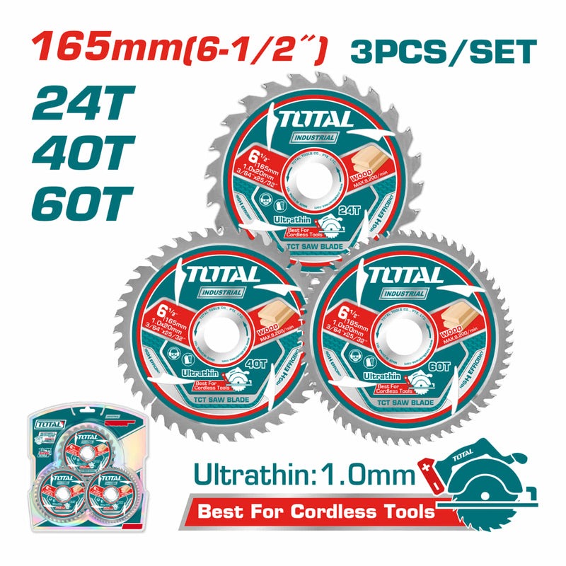 DISCO CORTE MADERA 6 1/2" JUEGO X 3 UNIDADES INDUSTRIAL  SUPER TOTAL