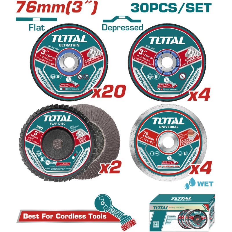 JUEGO DE DISCOS DE CORTE Y PULIR 3 " X 30 PZS SUPER TOTAL
