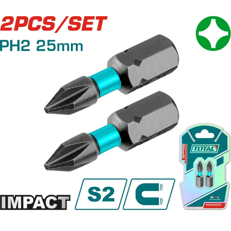 PUNTAS TALADRO INMANTADAS DE IMPACTO (+) 25MM X 2 PZS INDUSTRIAL TOTAL