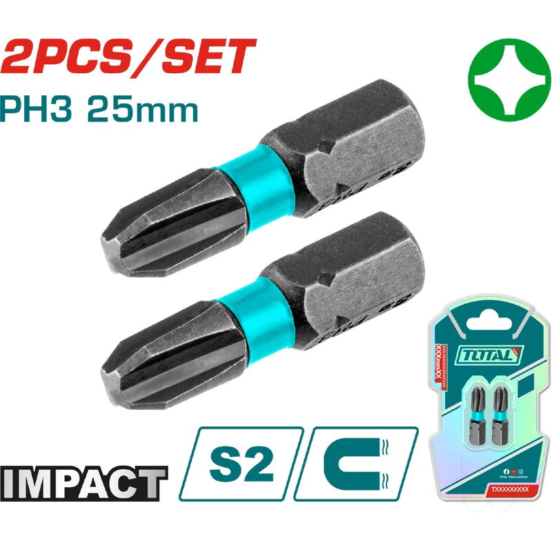 PUNTAS TALADRO IMANTADA PH3 25MM (+) (+) JUEGO X 2 PZS INDUSTRIAL SUPER TOTAL
