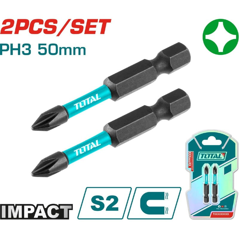 PUNTAS TALADRO DOBLE IMANTADA 50MM (+) (+) JUEGO X 2 PZS INDUSTRIAL SUPER TOTAL