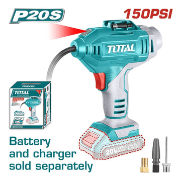 COMPRESOR MINI INALAMBRICO 20V 150PSI PARA CARRO BATERIA Y CARGADOR NO INCLUIDO SUPER TOTAL
