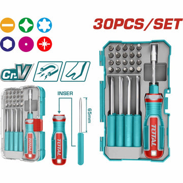 JUEGO DE DESTORNILLADOR CON PUNTAS INTERCAMBIABLES X 30 PZS SUPER TOTAL