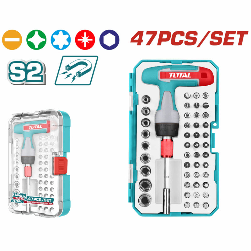 JUEGO DE PUNTAS Y COPAS CON DESTORNILLADOR MANGO EN T X 47PZS (TOTAL)