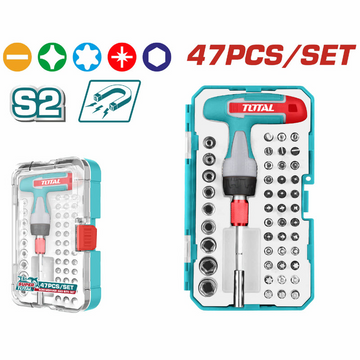 JUEGO DE PUNTAS Y COPAS CON DESTORNILLADOR MANGO EN T X 47PZS (TOTAL)