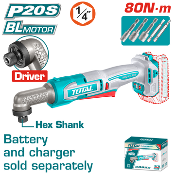 ATORNILLADOR DE IMPACTO DE ANGULO 1/4" 20V 80NM INCLUYE ACCESORIOS BATERIA Y CARGADOR SE VENDEN POR SEPARADO INDUSTRIAL SUPER