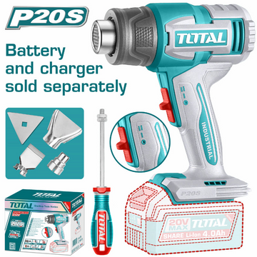 PISTOLA CALOR INALAMBRICA 20V CON TEMPERATURA AJUSTABLE INCLUYE 4 BOQUILLAS 1 RASCADOR BATERIA Y CARGADOR NO INCLUIDO INDUSTR