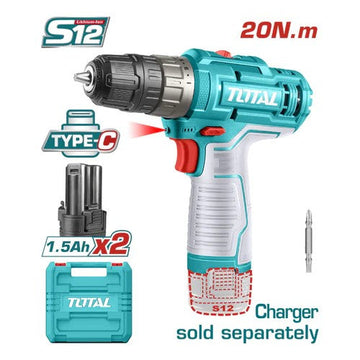 TALADRO 12V 3/8 + 2 BATERIAS TIPO C TOTAL (TDLI12202)
