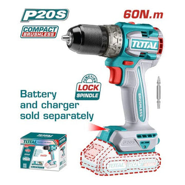TALADRO INALAMBRICO 1/2 20V CARGADOR Y BATERIA NO INCLUIDO SUPER TOTAL (TDLI206021)