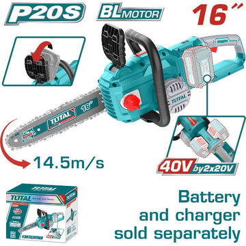 MOTOSIERRA INALAMBRICA 16" 20V, BATERIA Y CARGADOR NO INCLUIDOS INDUSTRIAL SUPER TOTAL (TGSLI40168)