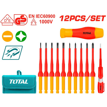 JUEGO DESTORNILLADORES AISLADO 1000V INDUSTRIAL X 12 PZS INTERCAMBIABLE TOTAL