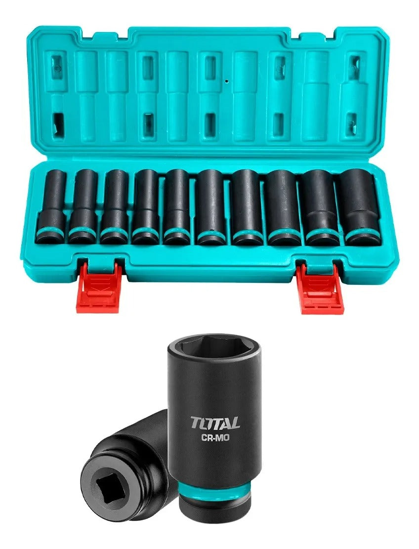 JUEGO DE COPAS 1/2" (10-24MM) LARGAS DE IMPACTO X 10PZS (TOTAL)