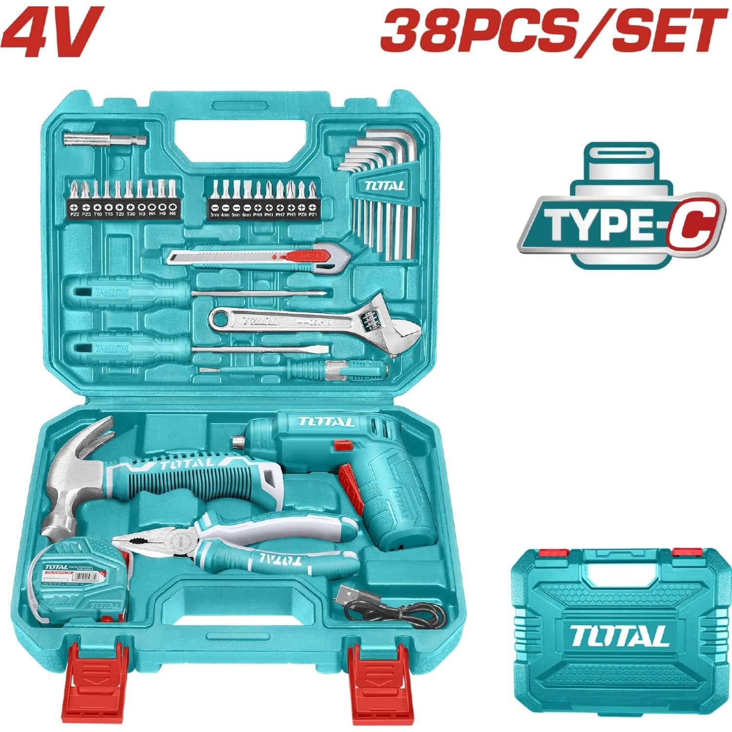 ATORNILLADOR INALAMBRICO 4V ESTUCHE PLASTICO + 37 PIEZAS SUPER SELECT TOTAL