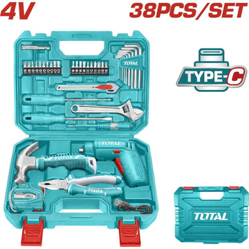 ATORNILLADOR INALAMBRICO 4V ESTUCHE PLASTICO + 37 PIEZAS SUPER SELECT TOTAL