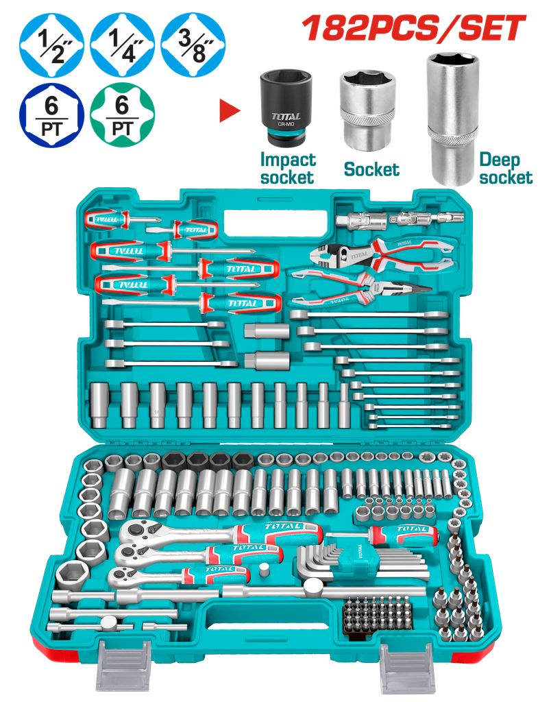 RACHE CON COPAS  1/2,1/4,3/8  X 182 PZS INDUSTRIAL SUPER TOTAL (THKTHP61827)
