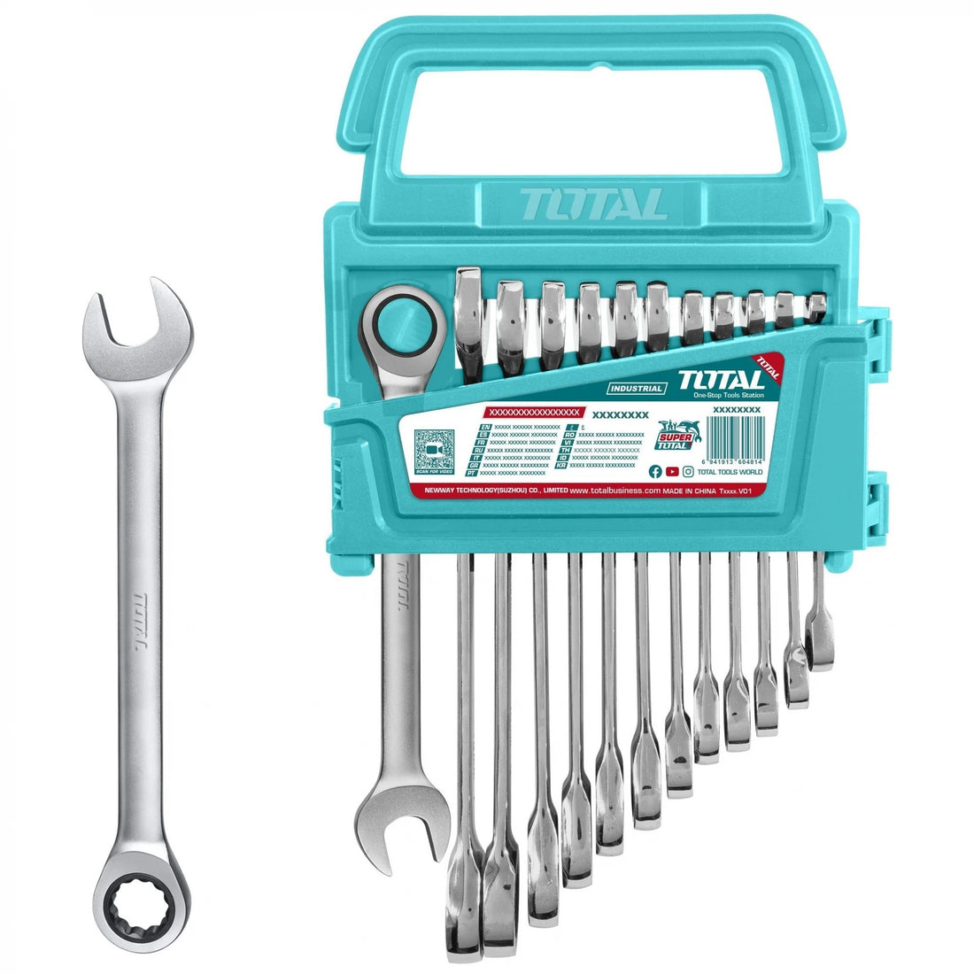 LLAVE MIXTA CON RACHE  8 - 19 MM JUEGO X 12 PZS  INDUSTRIAL SUPER TOTAL