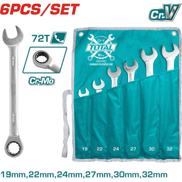 LLAVE MIXTA CON RACHE JUEGO X 6 PZS 19-32MM CRV INDUSTRIAL SUPER TOTAL