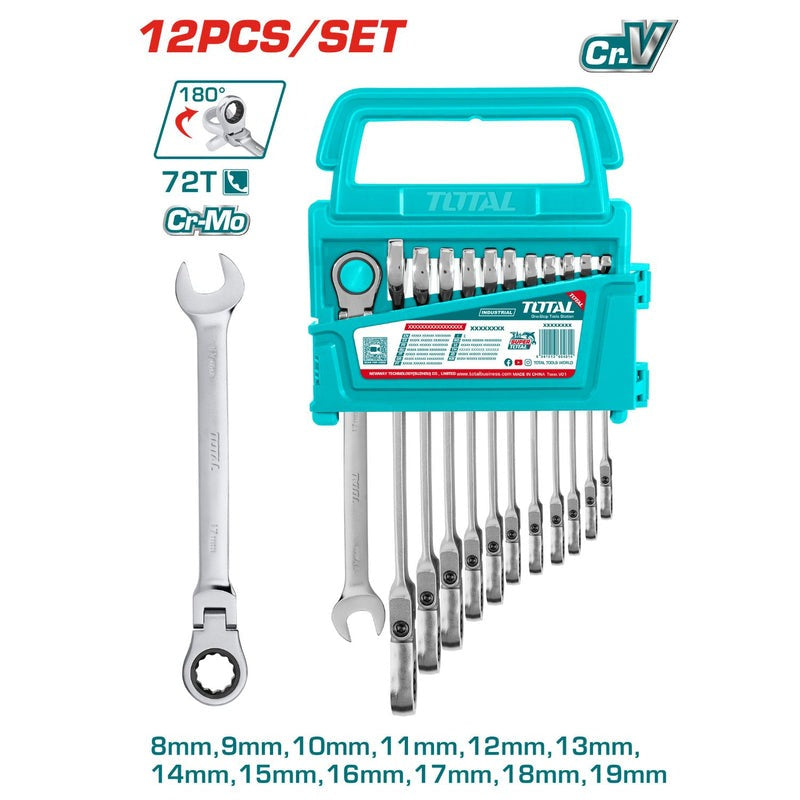 LLAVE MIXTA CON RACHE FLEXIBLE 8 - 19 MM JUEGO X 12 PZS  INDUSTRIAL SUPER TOTAL