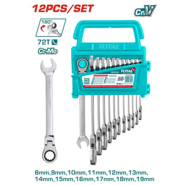 LLAVE MIXTA CON RACHE FLEXIBLE 8 - 19 MM JUEGO X 12 PZS  INDUSTRIAL SUPER TOTAL