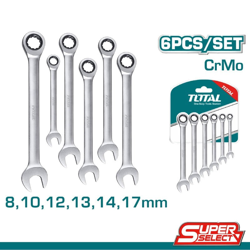 LLAVE MIXTA CON RACHE 8-17MM JUEGO X 6 PCS