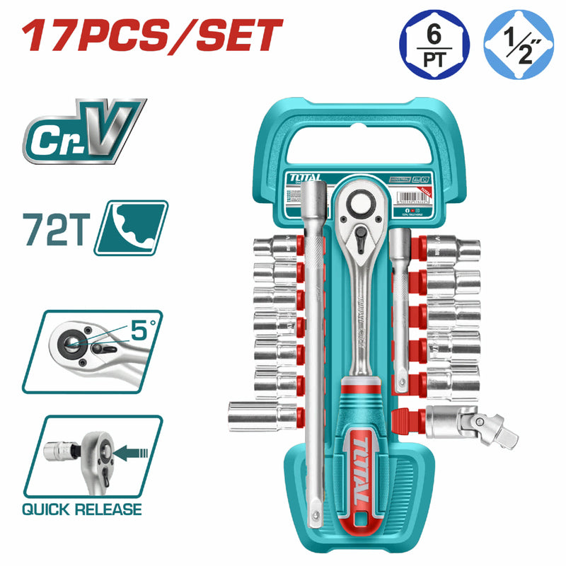 LLAVE COPA JGO 17 PZ CTE 1/2" 10 A 24MM +RACHET + COPA BUJIAS