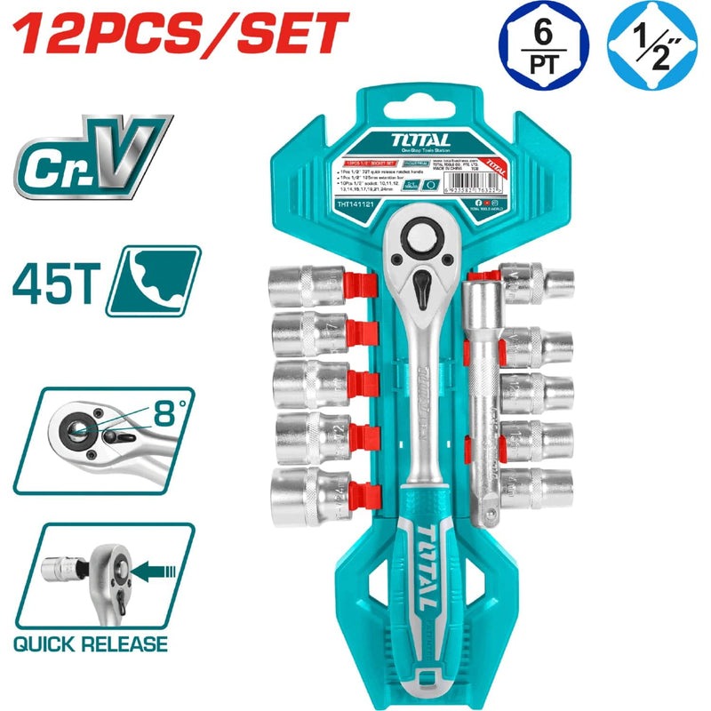 JUEGO DE COPAS CON RATCHET (1/2") X 12PZS (TOTAL)