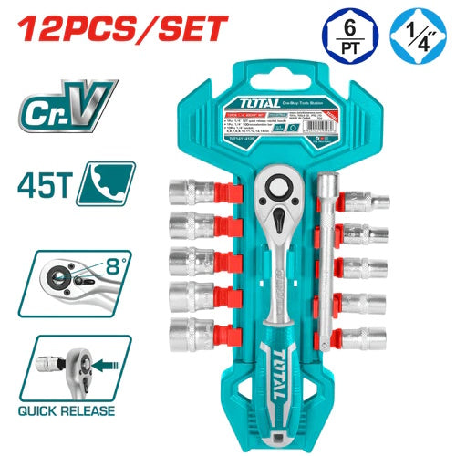 JUEGO DE COPAS CON RATCHET (1/4") X 12PZS (TOTAL)