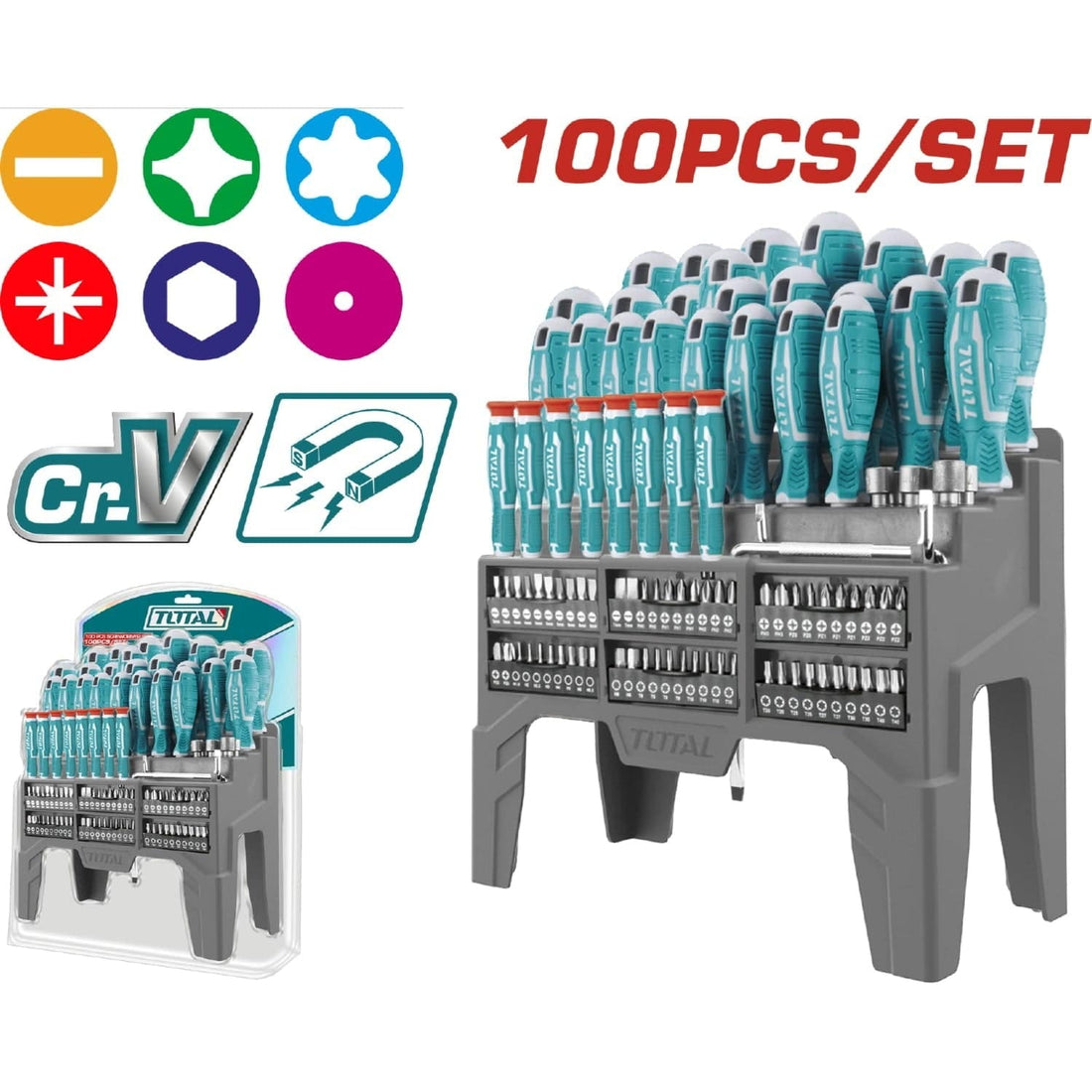 JUEGO DESTORNILLADORES CROMO VANADIUM X 100 PZS TOTAL