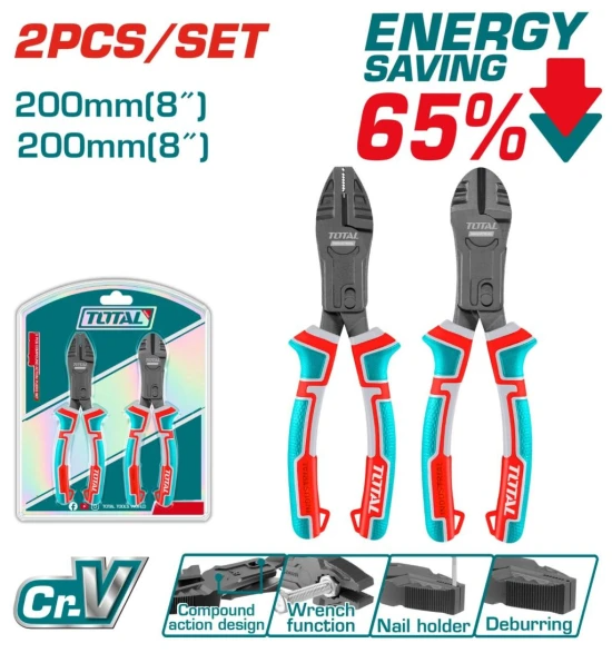 JUEGO DE ALICATES X 2 PZS (CORTAFRIO 8" ALICATE 8") INDUSTRIAL SUPER TOTAL (THT2CK221S)