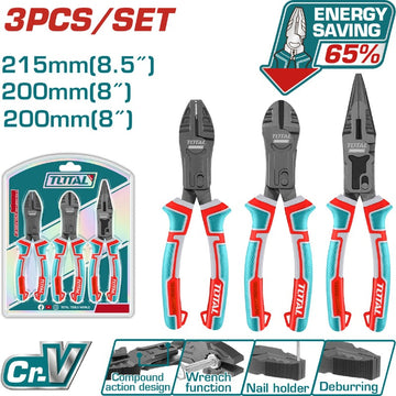 JUEGO DE ALICATE X 3 PIEZAS CROMO VANADIUM INDUSTRIAL TOTAL