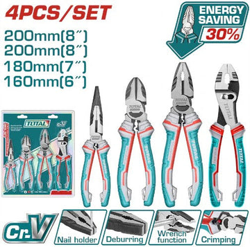 JUEGO ALICATE CORTAFRIOS Y PINZA 4 PZ INDUSTRIAL 8"- 7"- 6"
