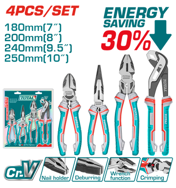 JUEGO DE ALICATE  X 4 PIEZAS CROMO VANADIUM INDUSTRIAL SUPER TOTAL (THT2K0498)