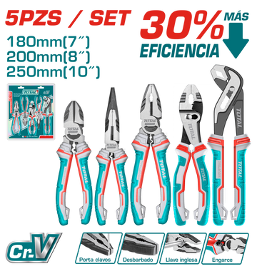 JUEGO DE ALICATE X 5 PIEZAS  CROMO VANADIUM INDUSTRIAL TOTAL (THT2K0588)