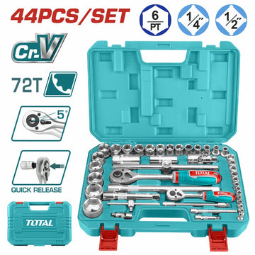 JUEGO 44 PCS/ RATCHET CON COPAS  CTE 1/4 "+1/2"