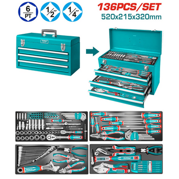 CAJA HERRAMIENTA METALICA INCLUYE 136 PZS INDUSTRIAL SUPER TOTAL (THTCS351367)