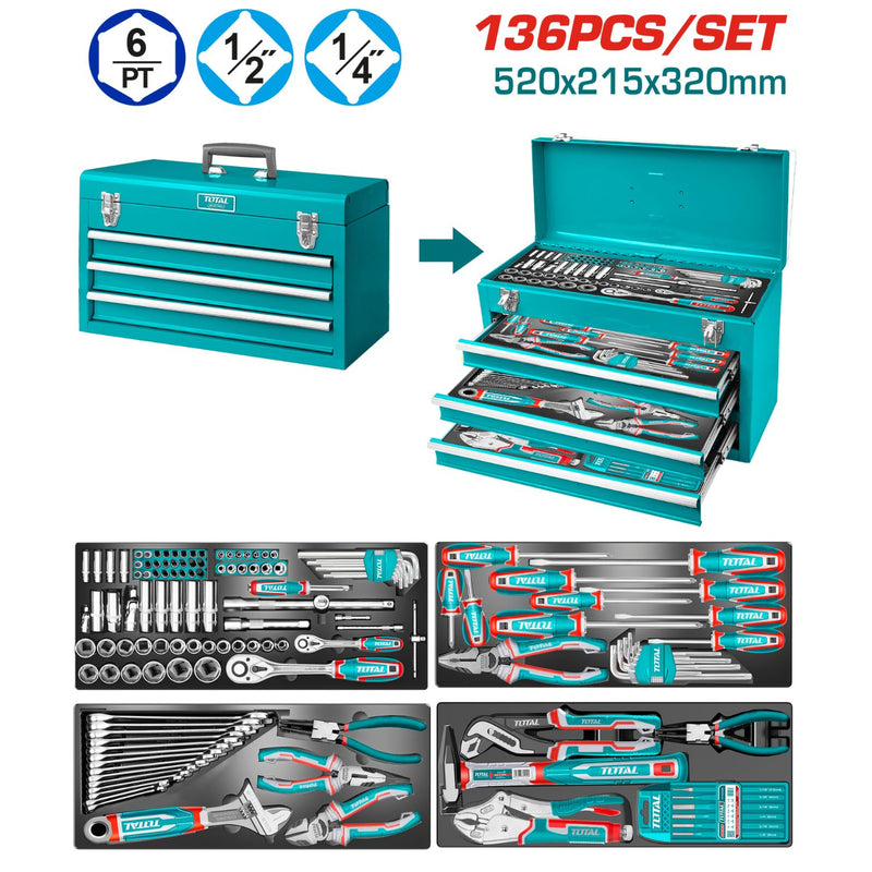 CAJA HERRAMIENTA METALICA INCLUYE 136 PZS INDUSTRIAL SUPER TOTAL (THTCS351367)