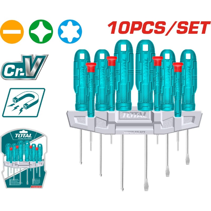DESTORNILLADOR CROMO VANADIUM JUEGO X 10 PZS SUPER SELECT TOTAL (THTDC251001)
