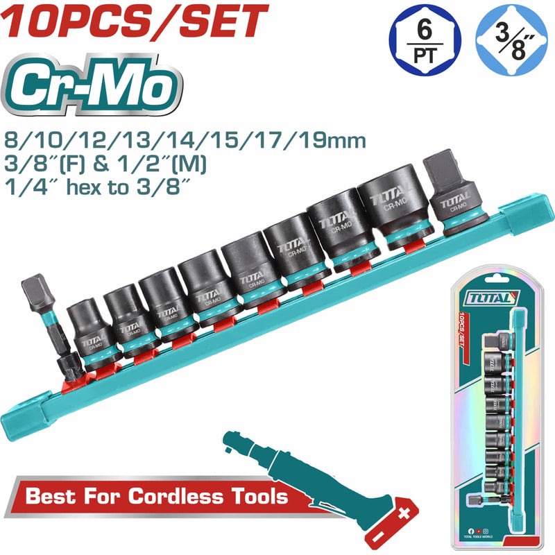 COPAS DE IMPACTO 3/8  JUEGO X 10PZS 8 - 19 MM  INDUSTRIAL SUPER TOTAL